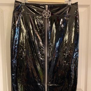 Killstar Pitch Black PVC Pencil Skirt.